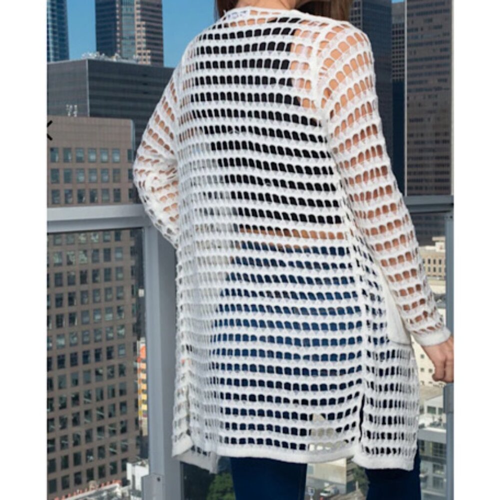 NEW Ivory Open Knit Long Sleeve Cardigan with Front Pockets. Bohemian Y2K